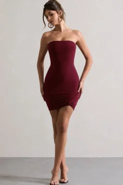 Jamie | Berry Strapless Mini Dress With Knot Skirt