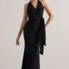 Janelle | Black Halter-Neck Gathered Drape Maxi Dress