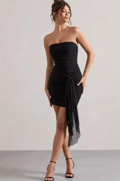 Jesse | Black Ruched Mini Dress With Knot Detail