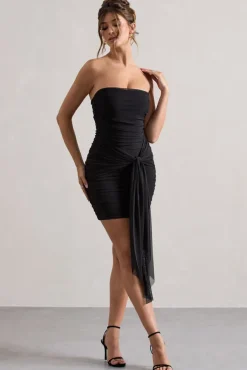 Jesse | Black Ruched Mini Dress With Knot Detail