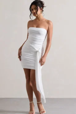 Jesse | White Ruched Mini Dress With Knot Detail