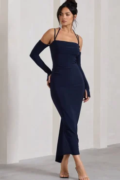 Jessie | Navy Strappy Long-Sleeved Bodycon Maxi Dress