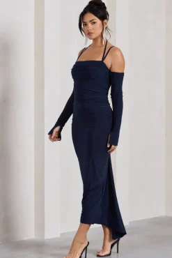Jessie | Navy Strappy Long-Sleeved Bodycon Maxi Dress