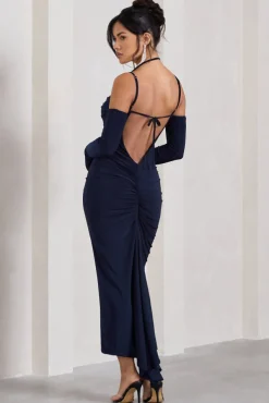 Jessie | Navy Strappy Long-Sleeved Bodycon Maxi Dress