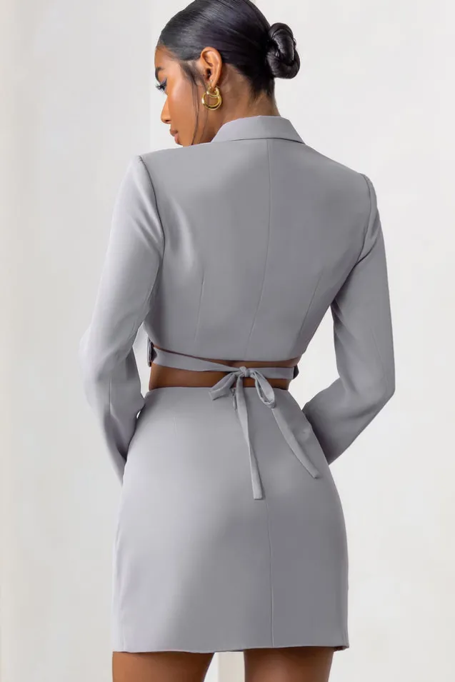 Jet Set | Dove Grey Belt Strap Pocket Detail Mini Skirt