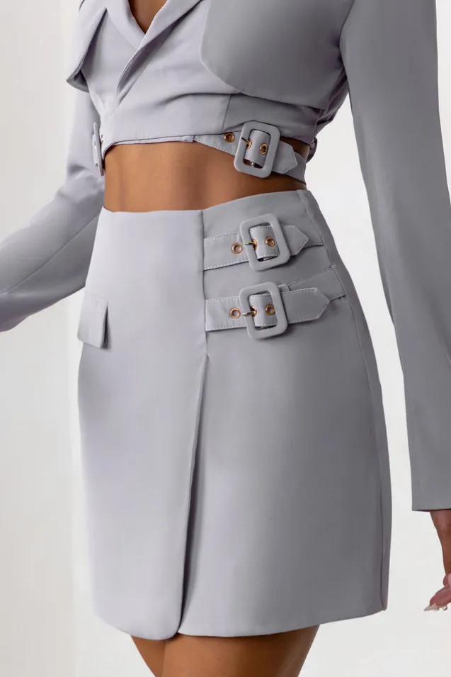 Jet Set | Dove Grey Belt Strap Pocket Detail Mini Skirt