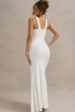 Jianna | White Cross Over Halter-Neck Split Maxi Dress