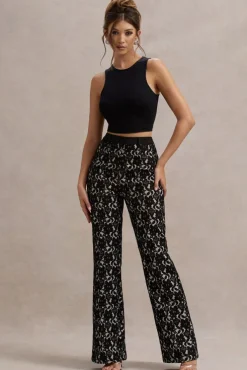 Jordanne | Black Lace Flared-Leg Trousers