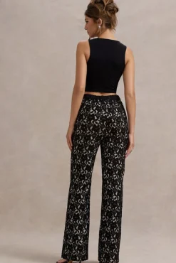 Jordanne | Black Lace Flared-Leg Trousers