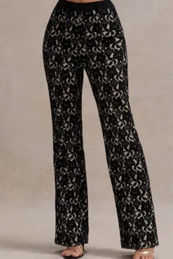 Jordanne | Black Lace Flared-Leg Trousers