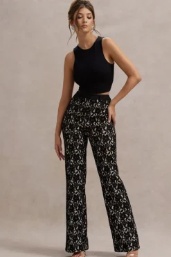 Jordanne | Black Lace Flared-Leg Trousers