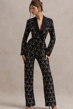 Jordanne | Black Lace Flared-Leg Trousers