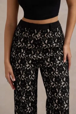 Jordanne | Black Lace Flared-Leg Trousers