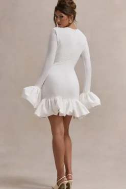 Josefina | Cream Long-Sleeve Mini Dress With Satin Trims