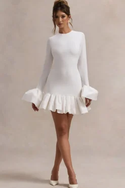 Josefina | Cream Long-Sleeve Mini Dress With Satin Trims