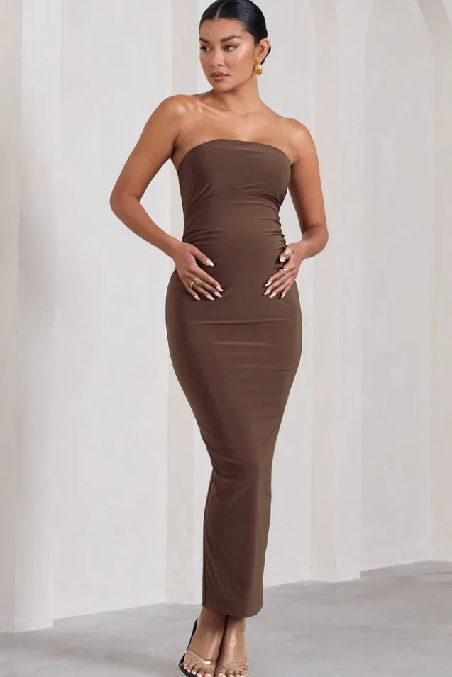 Juniper | Chocolate Brown Strapless Maternity Maxi Dress