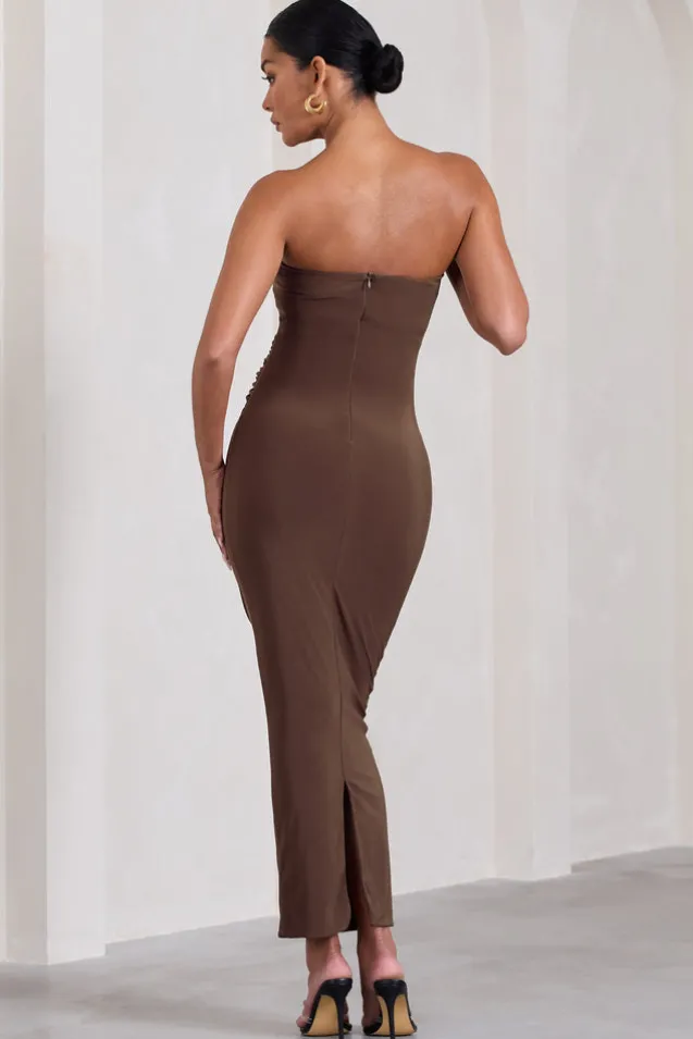 Juniper | Chocolate Brown Strapless Maternity Maxi Dress