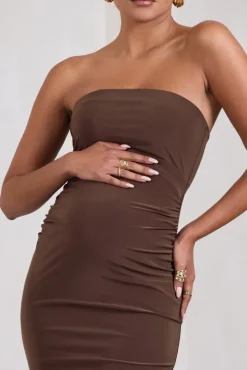 Juniper | Chocolate Brown Strapless Maternity Maxi Dress