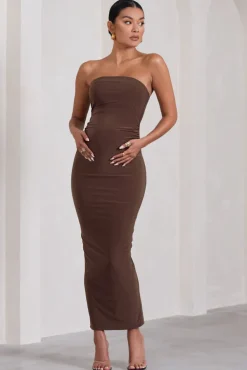 Juniper | Chocolate Brown Strapless Maternity Maxi Dress