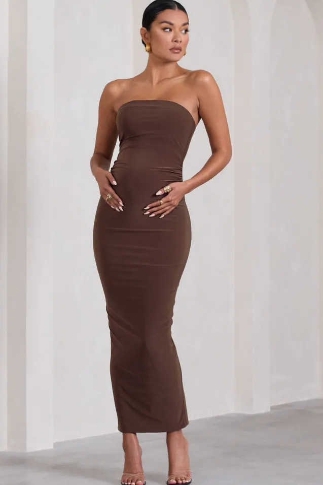 Juniper | Chocolate Brown Strapless Maternity Maxi Dress