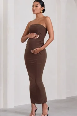 Juniper | Chocolate Brown Strapless Maternity Maxi Dress