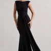 Kadie | Black Sleeveless Gathered Maxi Dress With Drape