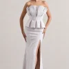 Kaleido | White Lace Strapless Ruffled Split Maxi Dress