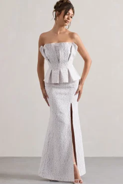 Kaleido | White Lace Strapless Ruffled Split Maxi Dress