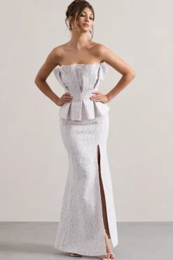 Kaleido | White Lace Strapless Ruffled Split Maxi Dress