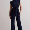 Kalona | Navy High-Neck Wide-Leg Jumpsuit With Tie Waist