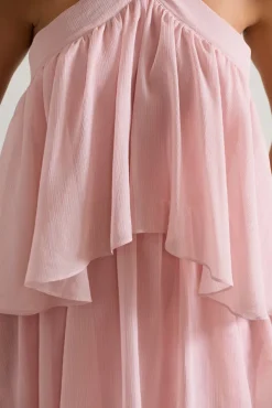 Kassiah | Light Pink Halter-Neck Ruffle Maxi Dress
