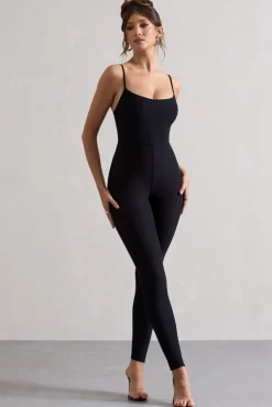 Kat | Black Strappy Skinny-Leg Unitard