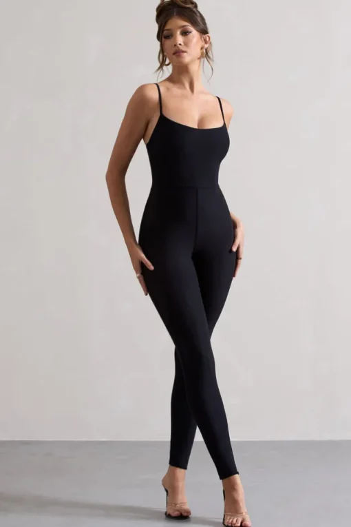 Kat | Black Strappy Skinny-Leg Unitard