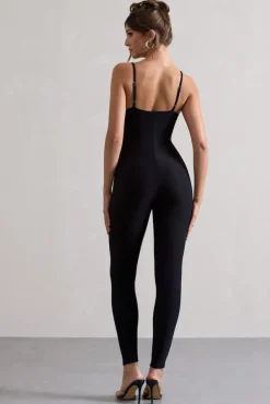 Kat | Black Strappy Skinny-Leg Unitard