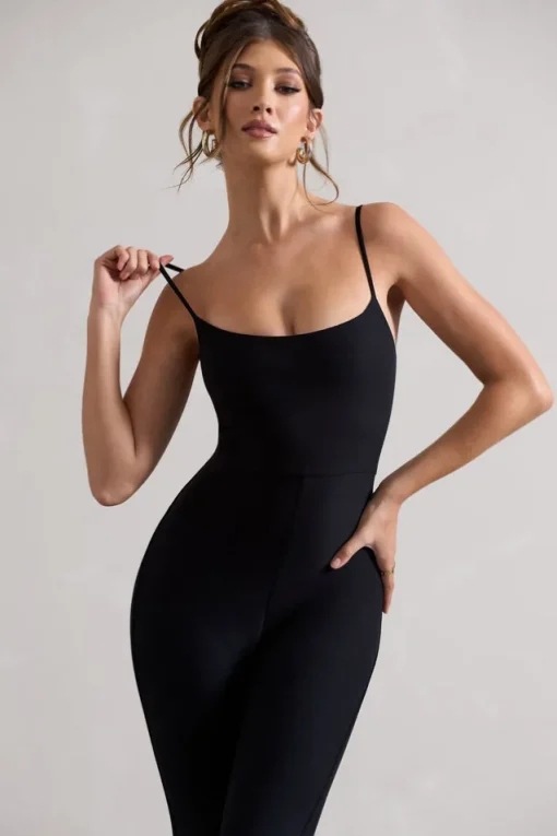 Kat | Black Strappy Skinny-Leg Unitard