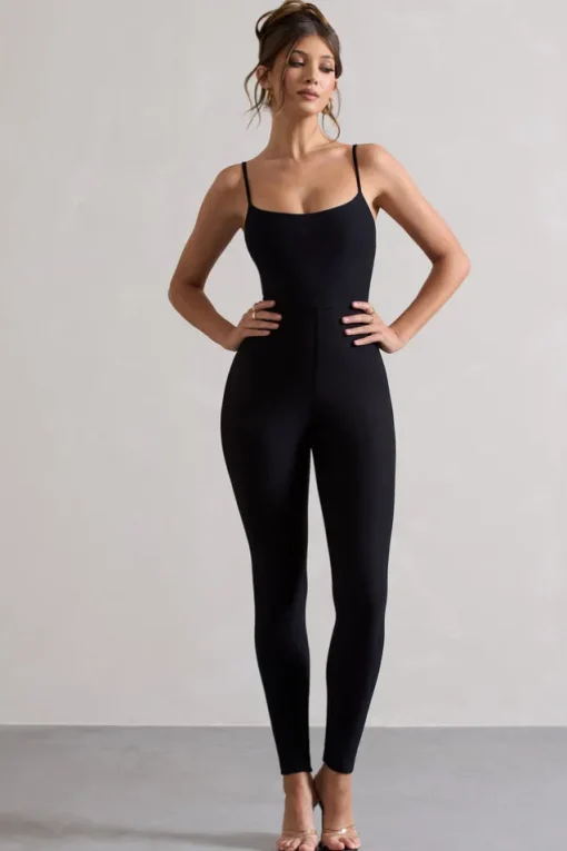 Kat | Black Strappy Skinny-Leg Unitard