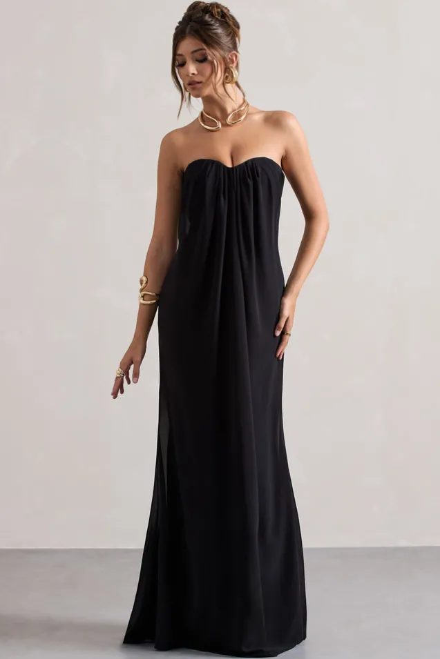 Kaz | Black Chiffon Sweetheart Maxi Dress