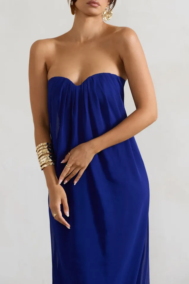 Kaz | Royal Blue Chiffon Sweetheart Maxi Dress