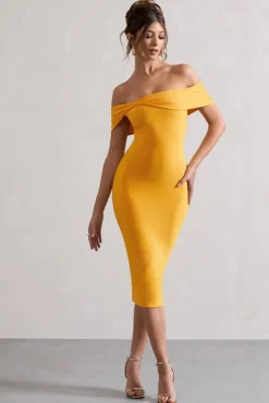 Keely | Mango Bodycon Twisted Bardot Midi Dress