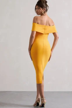 Keely | Mango Bodycon Twisted Bardot Midi Dress