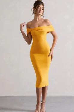 Keely | Mango Bodycon Twisted Bardot Midi Dress