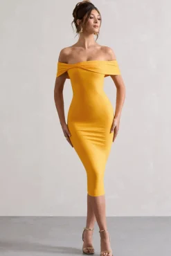 Keely | Mango Bodycon Twisted Bardot Midi Dress