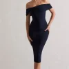Keely | Navy Bodycon Twisted Bardot Midi Dress