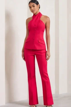 Kehlani | Red High Waist Wide Leg Trousers