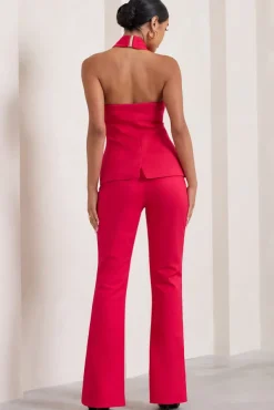 Kehlani | Red High Waist Wide Leg Trousers