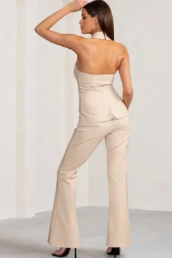 Kehlani | Stone High Waist Wide Leg Trousers