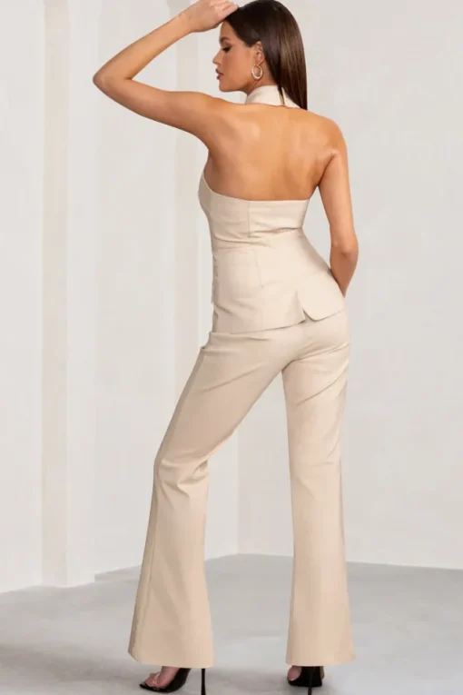 Kehlani | Stone High Waist Wide Leg Trousers