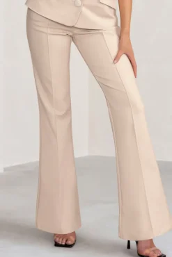 Kehlani | Stone High Waist Wide Leg Trousers