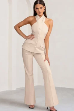 Kehlani | Stone High Waist Wide Leg Trousers