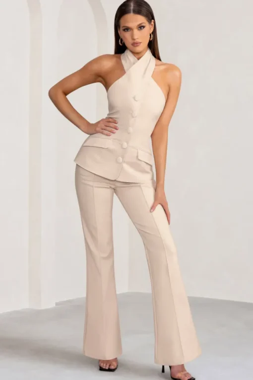 Kehlani | Stone High Waist Wide Leg Trousers